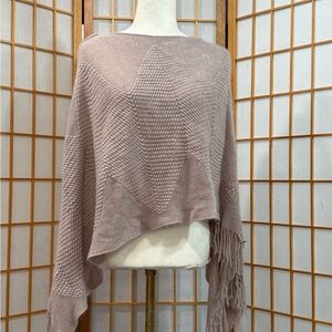 Light Mauve Fringe Knit Women's Sweater Poncho